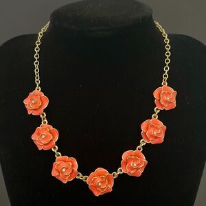 Swarovski statement necklace gold tone flower floral crystal beach wedding party